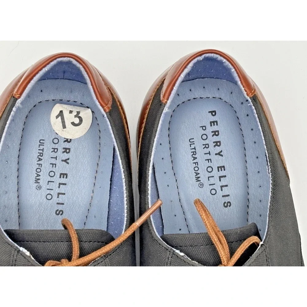Perry Ellis Portfolio Men's Canvas Derby Oxford Shoes Gray Sz 13 Casual Lace-Up